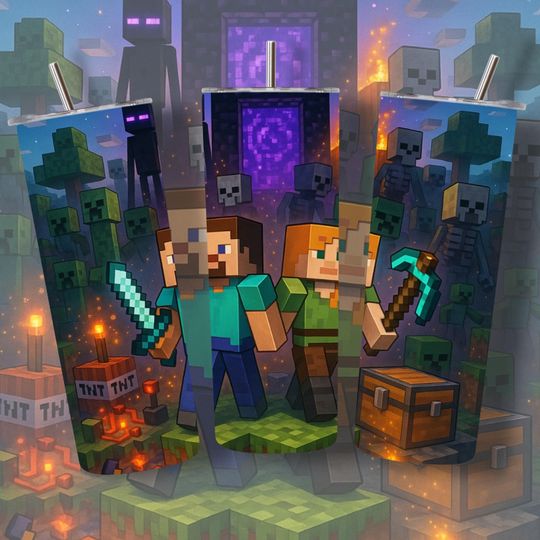 Minecraft Wrap | Skinny Tumbler Wrap | Game Tumbler Sublimation, Gift for Game Lover Cup