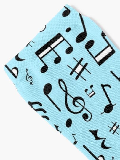 Variation to Music Symbols Design and with a Light Blue Background Socks