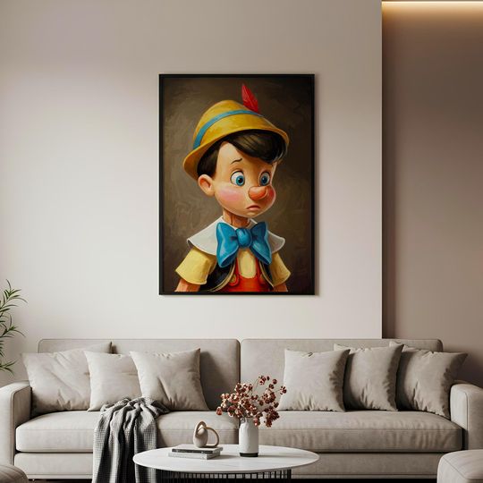 Pinocchio Portrait Wall Art, Printable Vertical Poster, Eclectic Canvas Wall Decor