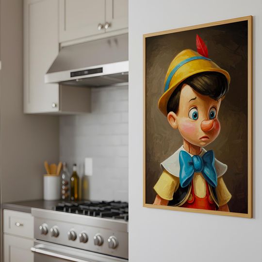 Pinocchio Portrait Wall Art, Printable Vertical Poster, Eclectic Canvas Wall Decor