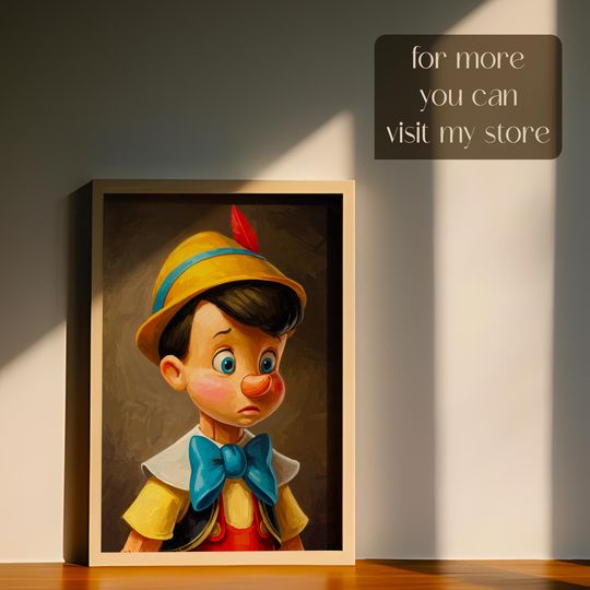 Pinocchio Portrait Wall Art, Printable Vertical Poster, Eclectic Canvas Wall Decor