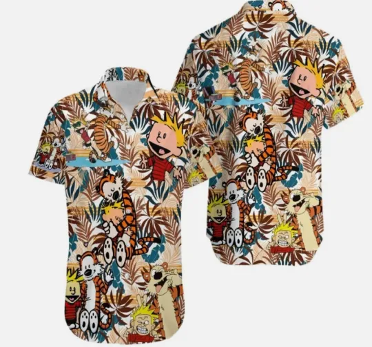 Calvin and Hobbes Hawaiian Shirt Summer Aloha Vacation Outfit
