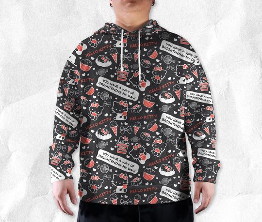 Hello Kitty Hoodie, Kitty Sweatshirt, Cute Cartoon Candy Print Pullover