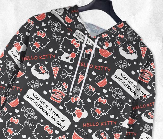 Hello Kitty Hoodie, Kitty Sweatshirt, Cute Cartoon Candy Print Pullover