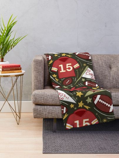 Patrick Mahomes chiefs pattern (khaki green)  Throw Blanket, Gift for Fan