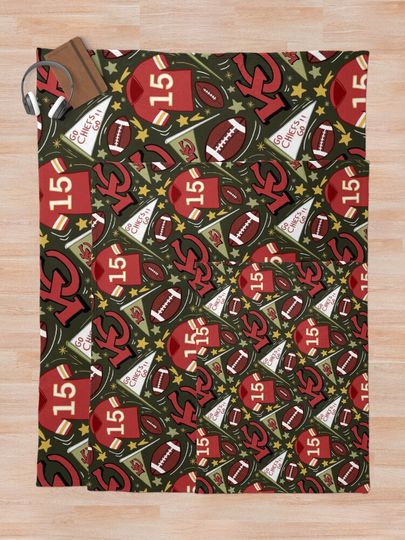 Patrick Mahomes chiefs pattern (khaki green)  Throw Blanket, Gift for Fan