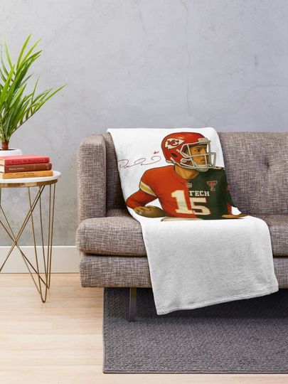 Patrick Mahomes Texas Tech University Football Sticker Throw Blanket, Gift for Fan
