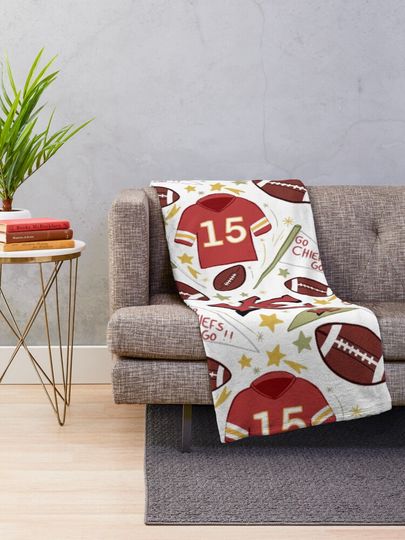 Patrick Mahomes chiefs pattern (white)  Throw Blanket, Gift for Fan