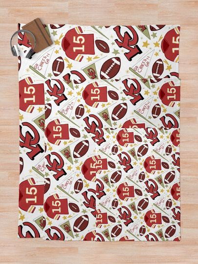 Patrick Mahomes chiefs pattern (white)  Throw Blanket, Gift for Fan