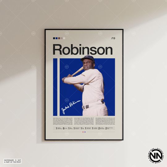 Jackie Robinson Poster, Brooklyn Dodgers, Baseball Prints, Sports Poster, Baseball Player Gift, Baseball Wall Art, Sports Bedroom Posters
