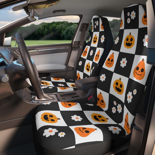 Pumpkin & Daisy Car Seat Covers: Halloween Car Decor