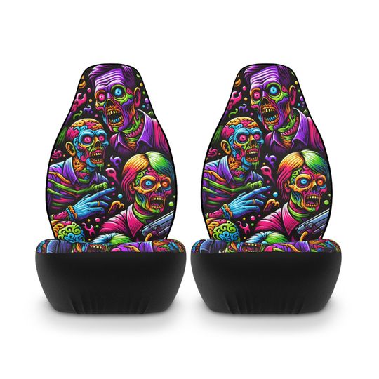 Vibrant Zombie Car Seat Covers | Funky Auto Accessories, Halloween Decor, Car Interior Upgrade, Gift for Horror Fans, Unique Car Accessories