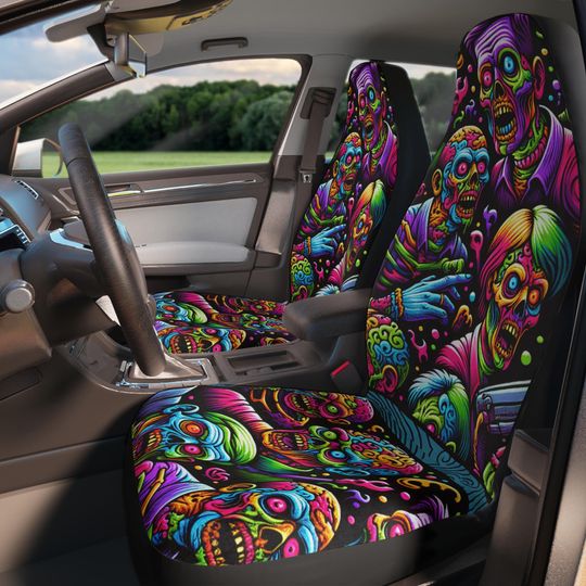 Vibrant Zombie Car Seat Covers | Funky Auto Accessories, Halloween Decor, Car Interior Upgrade, Gift for Horror Fans, Unique Car Accessories