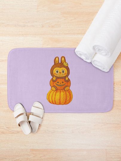 Pumpkin Labubu Bath Mat, For Bathroom, For Kitchen