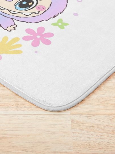 Pastel Blue and Purple Labubu with Flowers Bath Mat, For Bathroom, For Kitchen
