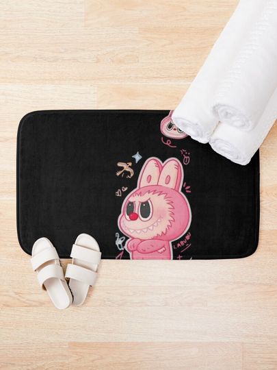 Labubu - Monstre Kawaii Macaron Rose Bath Mat, For Bathroom, For Kitchen