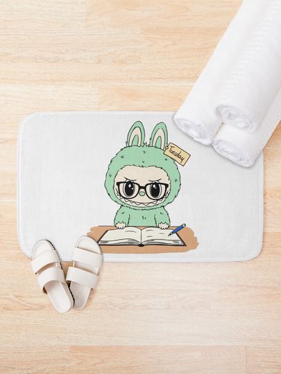 Studious Labubu with Glasses and Notebook Bath Mat, For Bathroom, For Kitchen