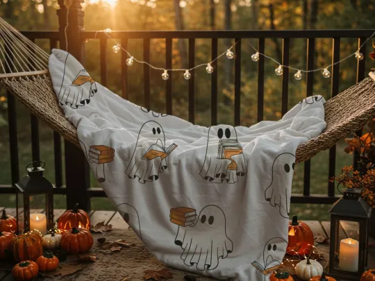 Halloween Ghost Reading Book Viral Fleece Blanket