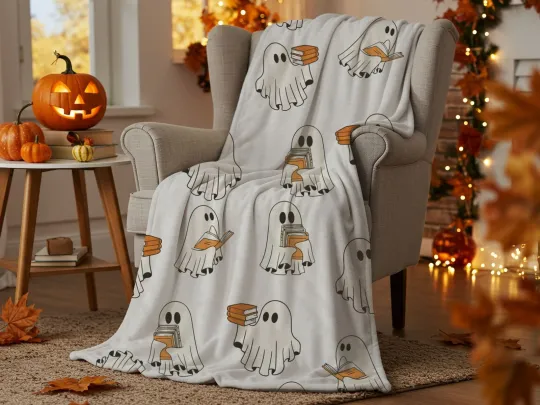 Halloween Ghost Reading Book Viral Fleece Blanket
