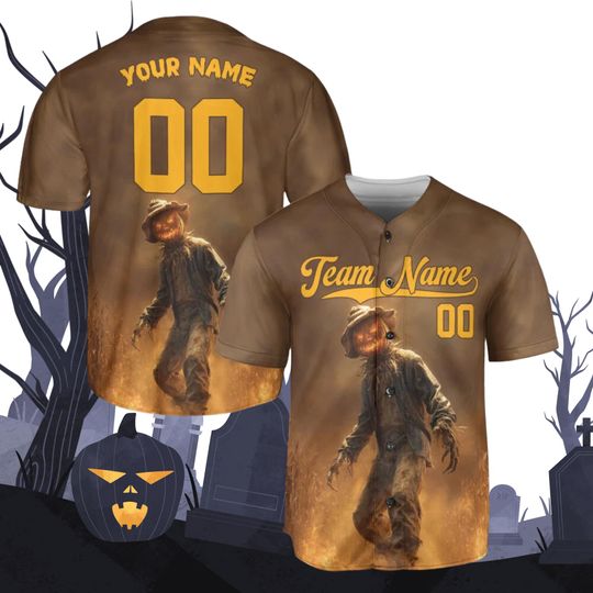Custom 3D Halloween Scarecrow Baseball Jersey  Pumpkin Head Field