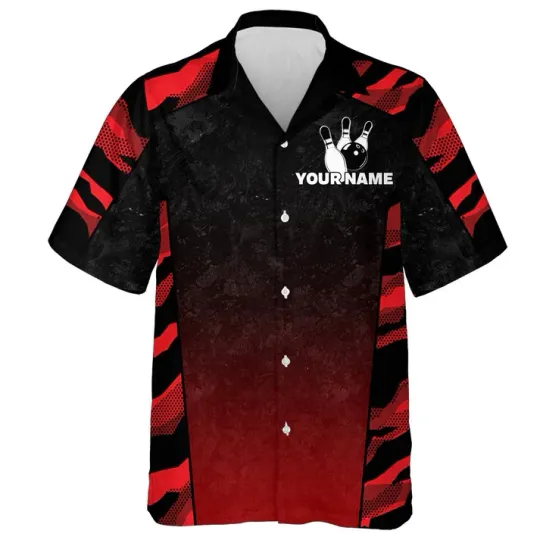 Red Camo Hawaiian Bowling Shirt For Men Custom Name Team Name Bowling