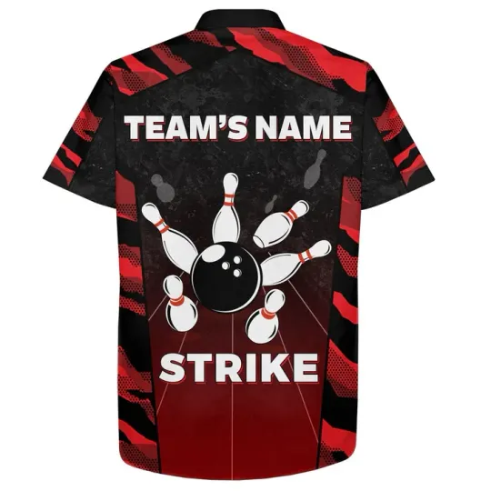 Red Camo Hawaiian Bowling Shirt For Men Custom Name Team Name Bowling