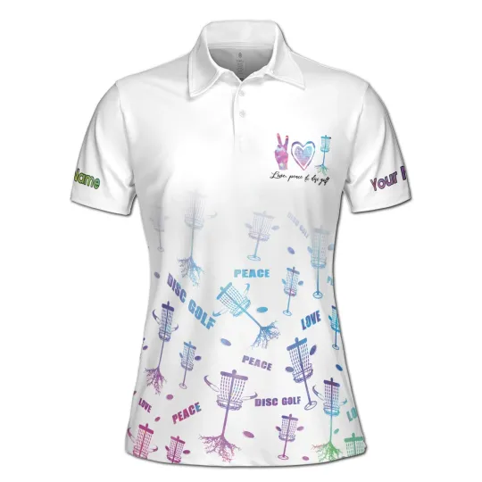 Women's Polo Shirt with Custom Name and Watercolor Love and Peace Design