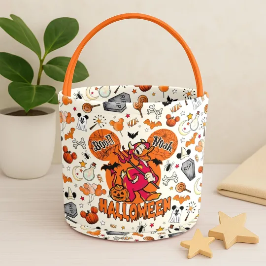 Personalized Donald Duck Devil Spooky Halloween Coquette Fabric Candy Basket