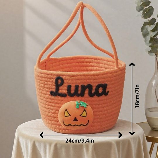 Personalized Halloween Candy Basket - Custom Named Candy Bags for Kids, Toy Storage, and Halloween Gifts