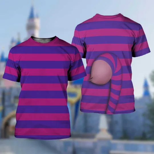 Cheshire Cat Cosplay Costume Halloween Purple Blue Stripe Tshirt 3D