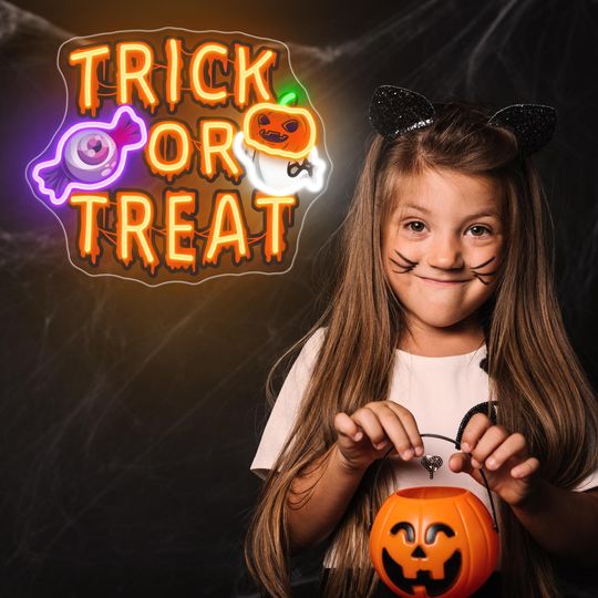 Trick OR Treat Halloween Neon Sign,Custom Led Neon Light Halloween Party Decor,Ghost Light Up Sign, Personalized Home Gift, Halloween Gift