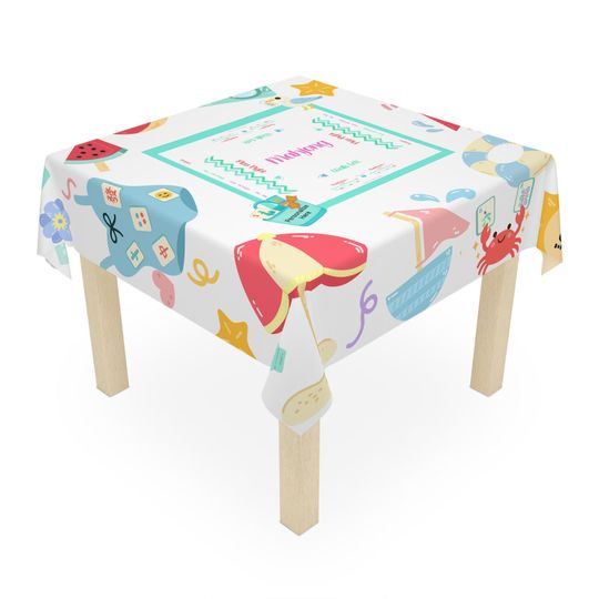 Mahjong Tablecloth. Bright Beach Theme Mahjong Decor.  Personalized Mahjong Gift