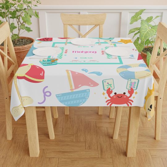 Mahjong Tablecloth. Bright Beach Theme Mahjong Decor.  Personalized Mahjong Gift
