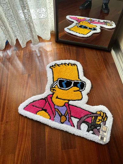 Bart Simpson Rug, Simpsons Tufted Rug, Cartoon Character Rug, Handmade Bedroom Decor, Gift