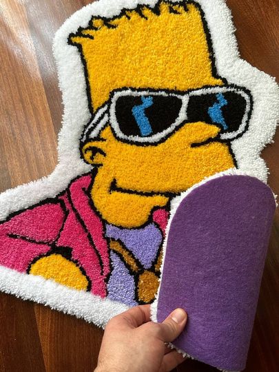 Bart Simpson Rug, Simpsons Tufted Rug, Cartoon Character Rug, Handmade Bedroom Decor, Gift
