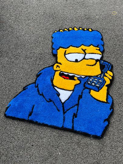 Blue Cartoon Character Rug  Fun Simpsons Inspired Rug for Living Room or Kids' Room
