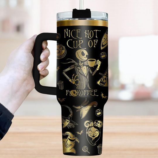 Jack Skellington Engrave Tumbler 40Oz, Nightmare Before Coffee Cup