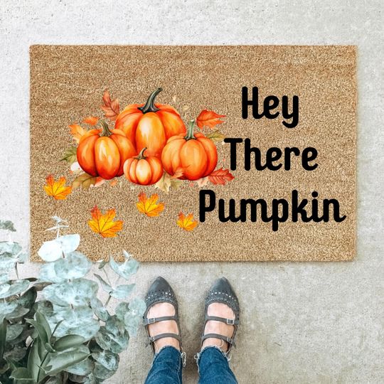 Hey There Pumpkin Doormat: Natural Coir Fall Porch Decor