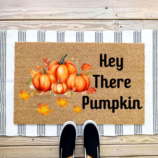 Hey There Pumpkin Doormat: Natural Coir Fall Porch Decor