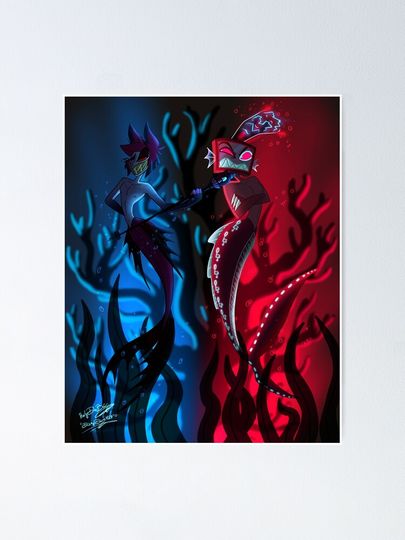 Hazbin Hotel Merm Alastor and Vox Stayed Gone Poster Wall Art Print