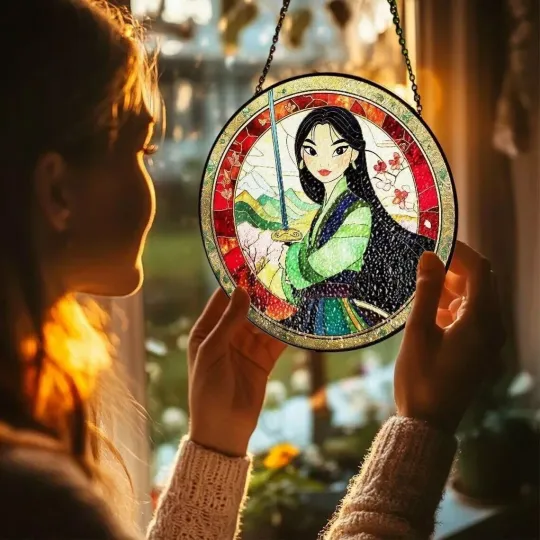 Mulan Princess Stained Glass Suncatcher Window Hanging Decor
