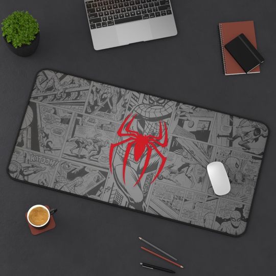 Spiderman Comic Gaming Mousepad Desk Mat, Non-Slip Base, Large Mousepad, High Performance, Office Decor, Desk Accessory
