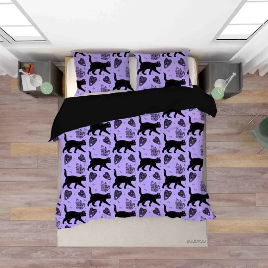 3D Halloween Cat Pattern Quilt Cover Set with Pillowcases