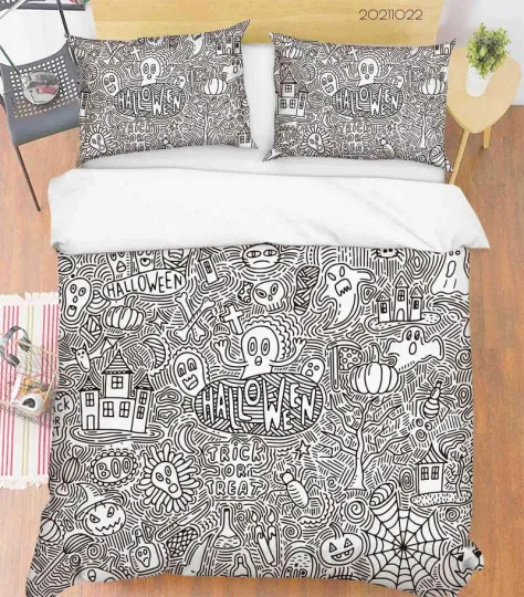 3D Halloween Doodle Quilt Cover Set Bedding Set