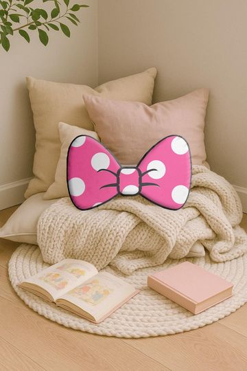 Pink Mouse Dot Bow Shaped Pillow