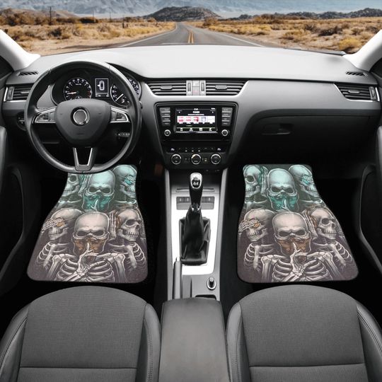 No see no hear no speak Skull Seat Cover rug mat for car, skull car seat cover mat, Halloween skull evil car seat cover skull mat for car
