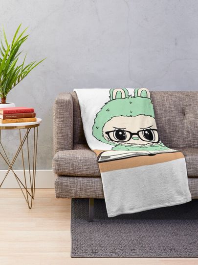 Studious Labubu with Glasses and Notebook Throw Blanket, Gift for Kids, Cute Gift