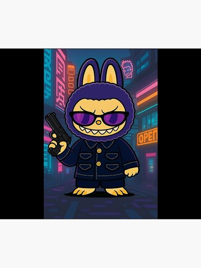 Labubu x Cyberpunk Crossover Throw Blanket, Gift for Kids, Cute Gift