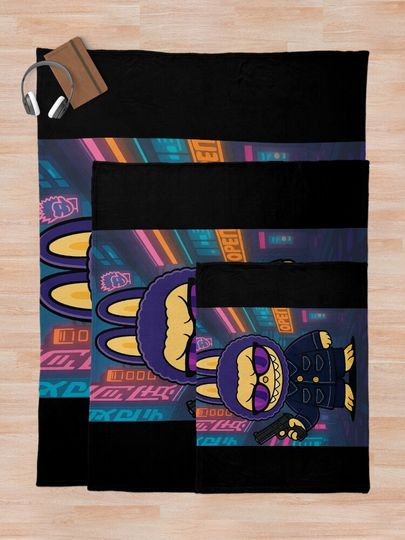 Labubu x Cyberpunk Crossover Throw Blanket, Gift for Kids, Cute Gift