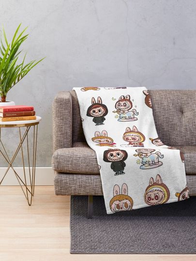 Labubu sticker pack monsters Throw Blanket, Gift for Kids, Cute Gift